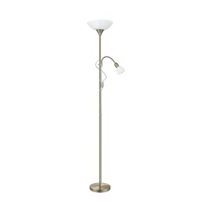 Floor Lamp Light Bronzed Shade White Plastic Glass Bulb E27 E14 1x60W 1x25W