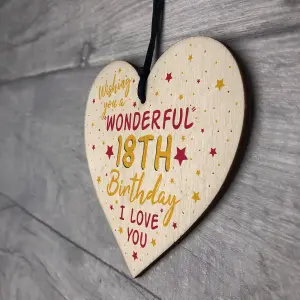 Red Ocean 18th Birthday Wooden Heart Sign Card For Daughter Best Friend Sister Gifts 18 Decorations