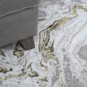 Silver Gold Metallic Modern Marble Living Area Rug 160x230cm