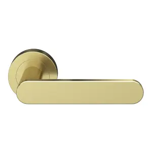 GoodHome Minzh Brushed Brass effect Round Latch Door handle (L)120mm (D)53mm, Pair of 2