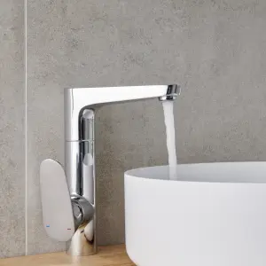 GoodHome Cavally Swivel Tall Chrome effect Round Basin Mono mixer Tap