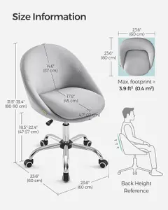 SONGMICS Executive Swivel Office Chair, Fabric Desk Chair, Soft Foam Seat Padding, Adjustable Height, Dove Grey