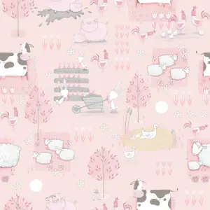 Galerie Tiny Tots 2 Pink Grey Beige Farmland Smooth Wallpaper