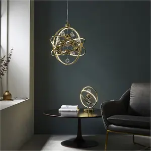 2 PACK Hanging Ceiling Pendant Light - Gold Effect Plate With Clear & Gold Glass - 8.53W LED (Smd 2835) Warm White