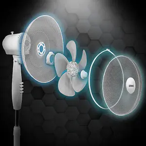 Duronic FN30 Pedestal Fan 16" with 3 Speeds, Floor Standing Fan with Oscillation, Tilt, Adjustable Height, 30W (white)