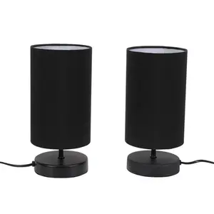 Romica Pair of Touch Table Lamps with Fabric Shades Matt Black / Black / No