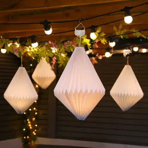 Festive Lights 43cm Solar Powered White Polypropylene SMD LED Hanging Pendant IP44 Outdoor Garden Chinese Lantern