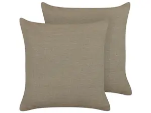 Set of 2 Cushions SAGINA Linen 45 x 45 cm Solid Taupe