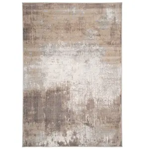 Neutral Warm Beige Grey Distressed Abstract Area Rug 200x290cm