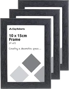 Clay Roberts Photo Picture Frames 6 x 4, Black, Pack of 3, Freestanding and Wall Mountable, 10 x 15 cm, 6x4 Picture Frame Set