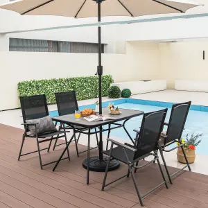 Costway Patio Rectangle Dining Table Outdoor Table w/ Umbrella Hole Marble-Like Tabletop