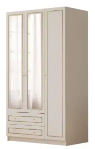 MARIE XL 3 Door 2 Drawer Mirrored Gold White Wardrobe