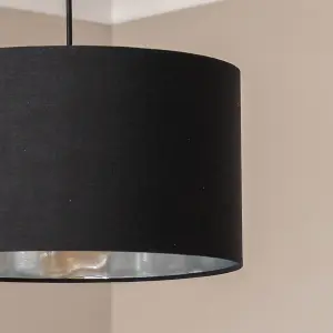 ValueLights Reni Medium Black Fabric with Metallic Chrome Silver Inner Drum Ceiling Lamp Shade