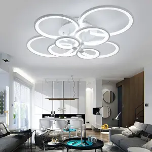 Modern 8 Circular Metal and Acrylic LED Semi Flush Ceiling Light Fixture for Nordic Decor, Cool White