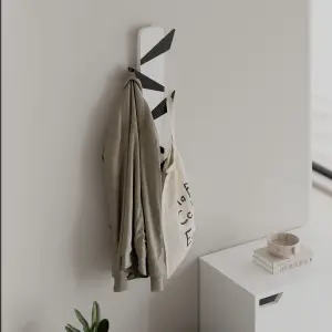 Decortie Modern Alesta Wall-Mounted Hanger White Engineered Wood with 6 Different Shape Metal Hooks 10(W)x75(H)x4.5(D)cm