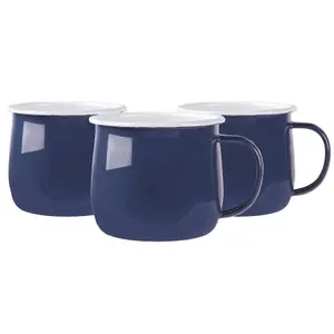 Argon Tableware - Coloured Enamel Belly Mugs - 375ml - Pack of 6 - Navy