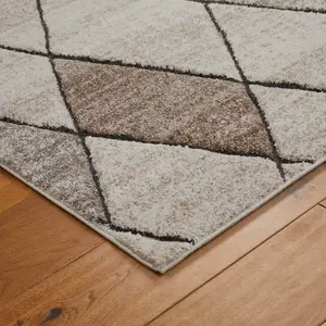 Modern Easy to Clean Chequered Geometric Contemporary Grey Rug for Dining Room-160cm X 230cm