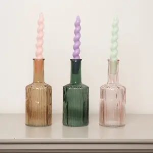 Melody Maison Dark Green Ribbed Glass Bottle Vase - 20cm