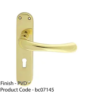 Smooth Rounded Latch & Lock Door Handle - Polished Brass Lever On Backplate