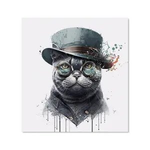 British Shorthair Cat Splashart Premium Glass Kitchen Splashback W700mm x H750mm