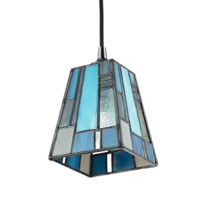 Art Deco Tiffany Stained Glass Pendant Lamp Shade with Pale and Navy Blue Panels