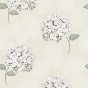 Hydrangea Harmony Wallpaper in Cream