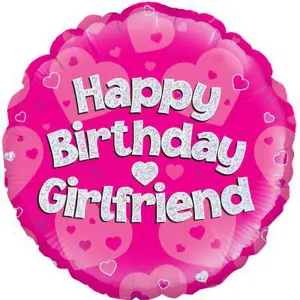 Oaktree 18 Inch Happy Birthday Girlfriend Foil Balloon Pink/Silver (One Size)