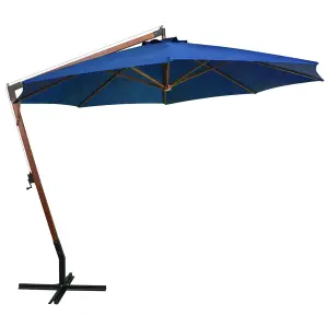 Berkfield Hanging Parasol with Pole Azure Blue 3.5x2.9 m Solid Fir Wood