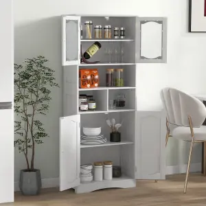 COSTWAY 148cm Tall Bathroom Cabinet Freestanding Storage Cabinet with Tempered Glass Doors