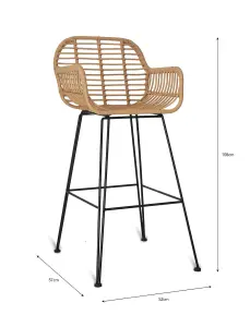 Garden Trading Outdoor Indoor Hampstead Bar Stool with Arms Chair Bamboo Steel