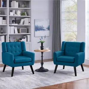 Yaheetech Navy Blue Button Tufted Accent Chair with Solid Wood Legs