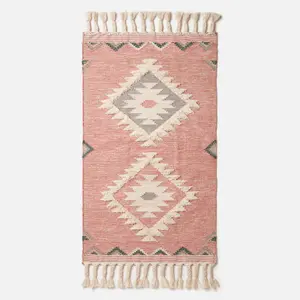 Homescapes Pali Pink Kilim Wool Rug 90 x 150 cm