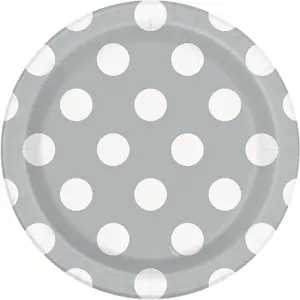 Unique Party Polka Dot Party Plates (Pack of 8) Silver (One Size)