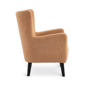 Teddy Boucle Accent Wingback Chair with Footstool in Camel Brown