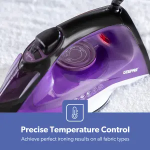 Geepas 2400W Steam Iron Ceramic Soleplate Adjustable Temperature Control, Violet