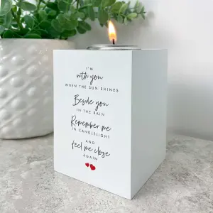 Memorial Wooden Tea Light Holder - White Wooden Remembrance Candle Holder with Poem