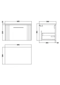 Retro 1 Drawer Wall Hung Vanity Unit with Sparkling Black Laminate Worktop - 600mm - Satin Blue - Balterley