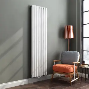 Nes Home 1800 x 480 mm Central Connection Vertical Designer Radiator White Double Oval Tube