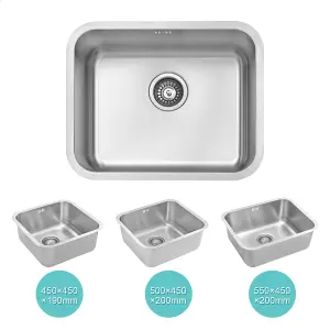 JASSFERRY Undermount Stainless Steel Kitchen Sink 1.0 Single Bowl, 500 x 450 mm