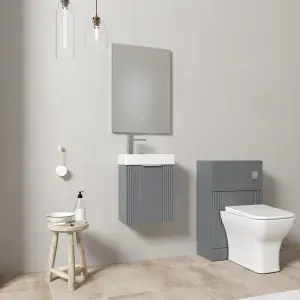 Cloakroom Suite - Fluted Wall Hung Vanity, WC, Toilet and Tap - Grey/Chrome