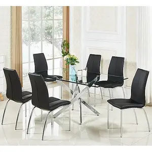 Opal Black Faux Leather Dining Chair With Chrome Legs In Pair