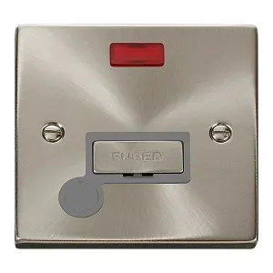 Satin / Brushed Chrome 13A Fused Ingot Connection Unit With Neon With Flex - Grey Trim - SE Home