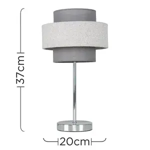 ValueLights Weaver Polished Chrome Touch Bedside Table Lamp with Grey Herringbone Shade