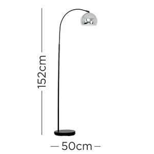 ValueLights Designer Style Black Curved Stem Floor Lamp With Polished Chrome Metal Dome Light Shade