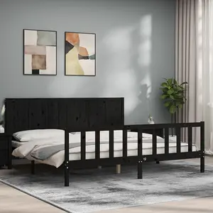 Berkfield Bed Frame with Headboard Black 200x200 cm Solid Wood