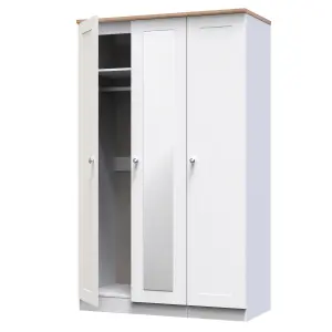 Sussex Ready assembled Traditional White & oak effect Tall Triple Wardrobe With 1 mirror door (H)1970mm (W)1110mm (D)530mm