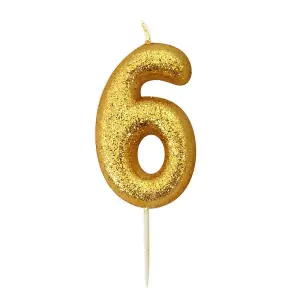 Anniversary House Metallic Glitter 6th Birthday Candle Gold (One Size)