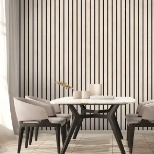 Muriva Ugepa Wooden Slats Panelling 3D Wood Panel Cream Black Stripe Wallpaper