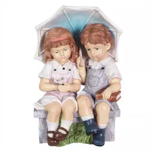 Solar Kids Garden Ornament Statue Outdoor Figure Lighting Patio Flower Bed