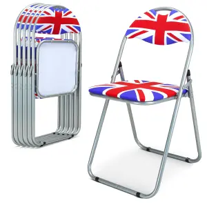 Folding Padded Office Dining Desk Chair - Union Jack - Set of 6